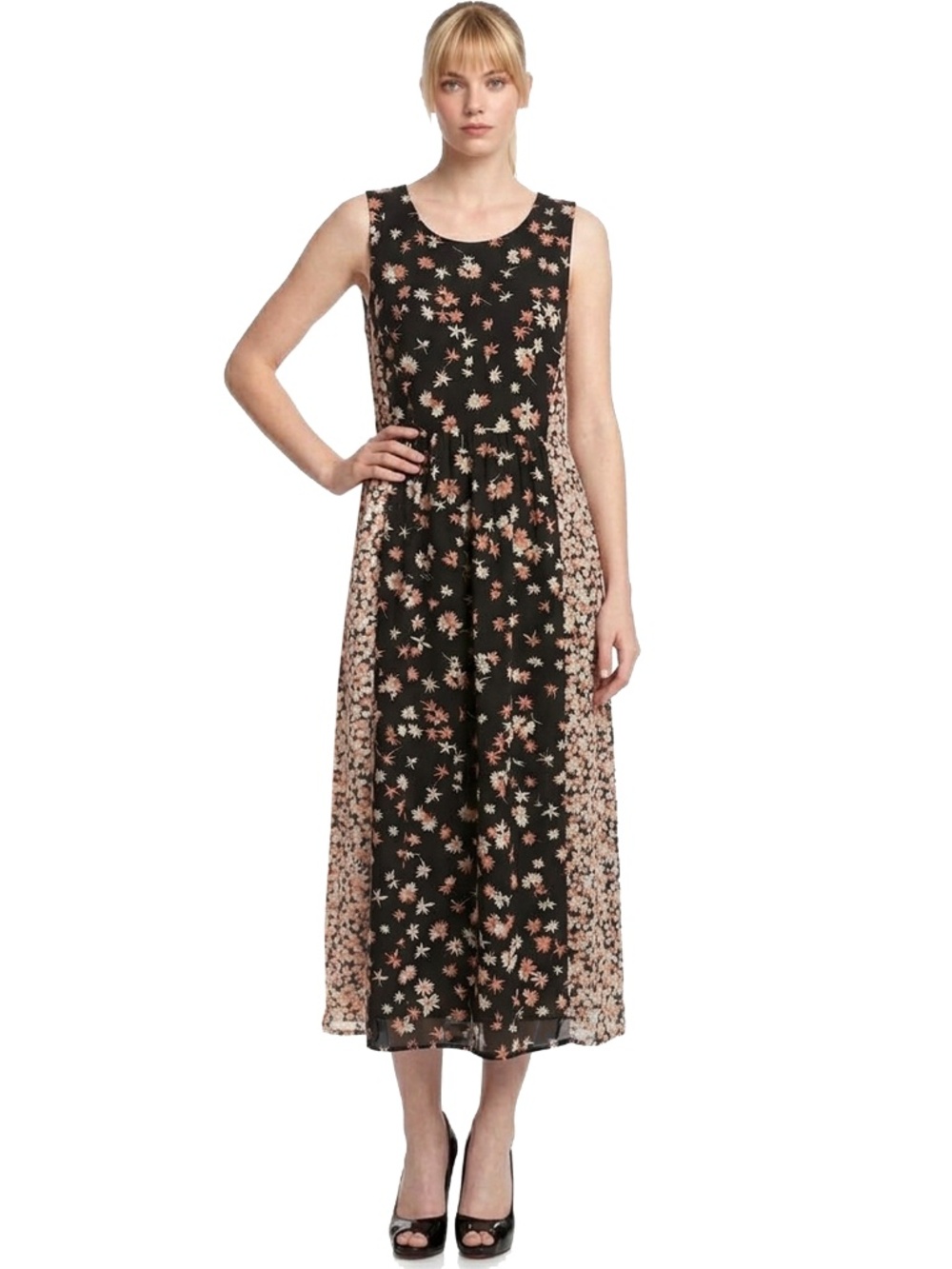 J. Jill Maxi Midi Dress Floral Rayon Patchwork Sleeveless Versatile Pretty